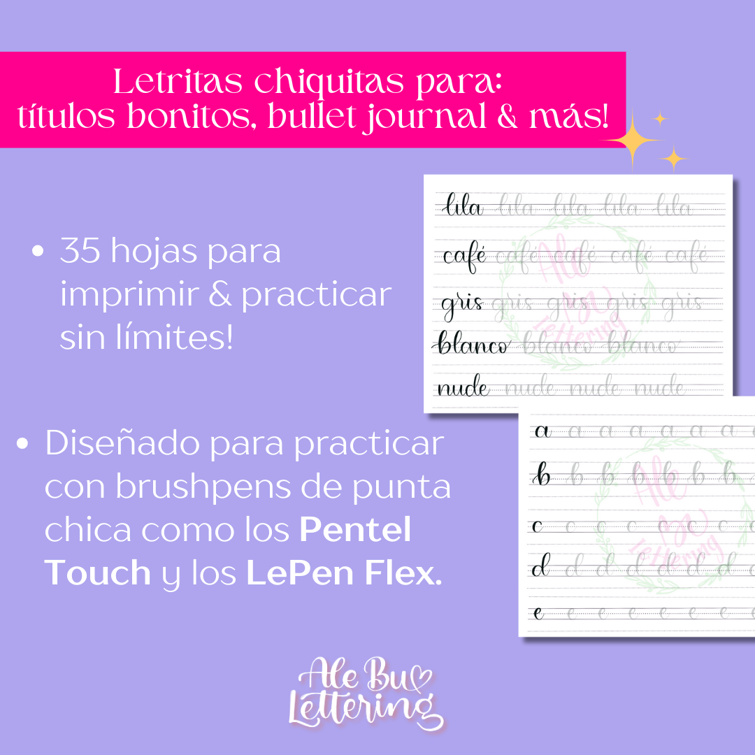 Manual de Práctica Brushlettering Punta Chica - AleBu Lettering